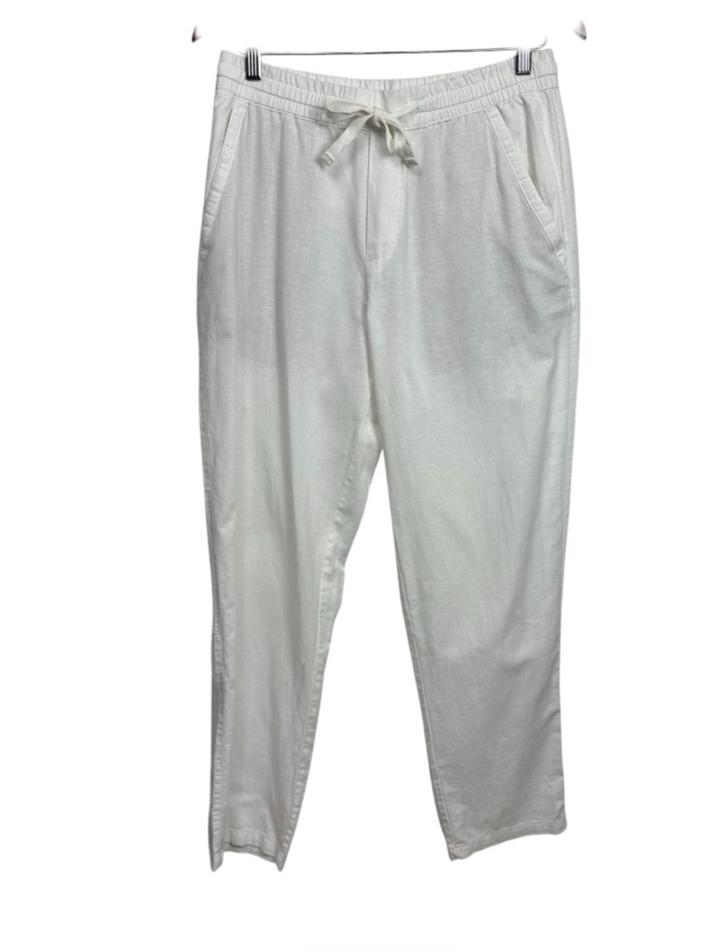 Zara White Linen Blend Pull on Straight Pants Medium